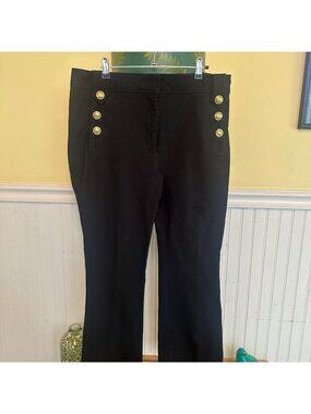 Derek Lam 10 Crosby Black High-Waisted Sailor Pants W/ Gold Buttons Size 14